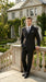 Men’s Black Pinstripe Double Breasted Suit – Peak Lapel Classic Fit Formal Business Conservative settle stripe
