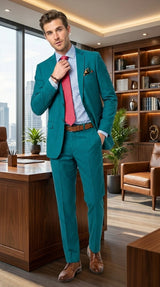 Men’s Teal Green Dark Turquoise Suit – Elegant Formal Suit for Business, Wedding, Party and Modern Style Wear Modern Fit