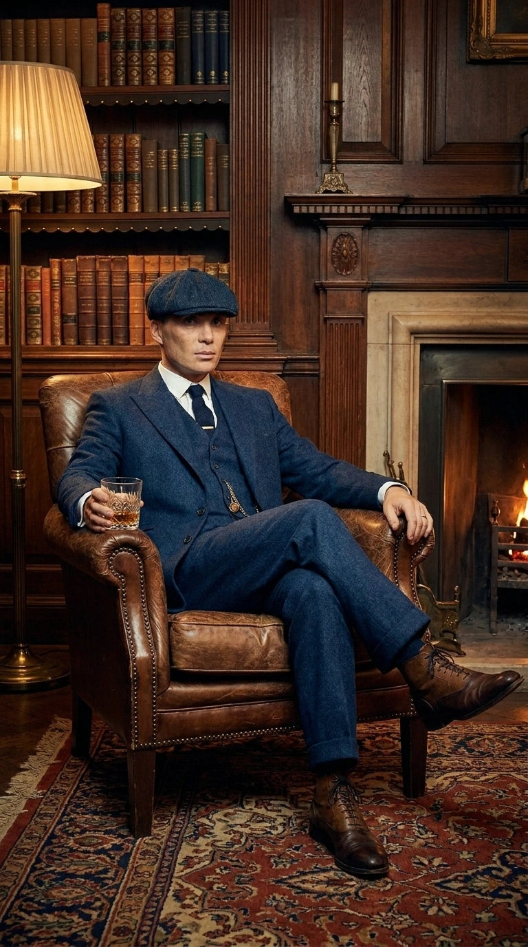 Men’s Blue 3 Piece Suit, Thomas Shelby Inspired Vintage Formal Suit Herringbone Tweed 1920s fabric Modern Fit
