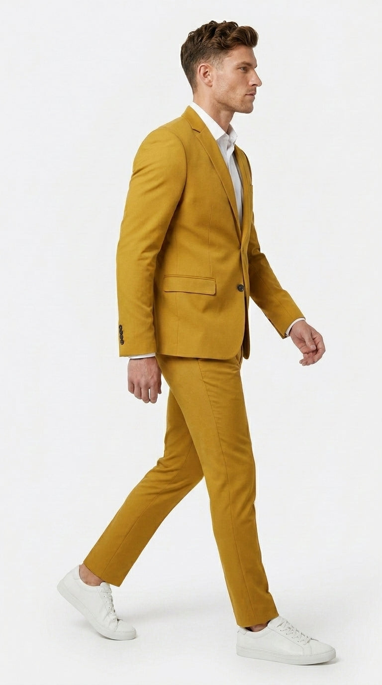 Men’s Gold Mustard Color Suit – Wedding & Prom Formal Suit Outfit, Modern Blazer and Pants