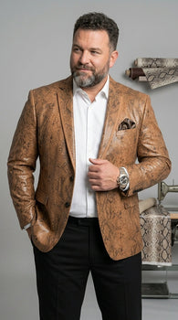 Men’s Tan Snakeskin Print Blazer, Brown Sport Coat Camel Alligator Crocodile Animal Print leopard Jacket