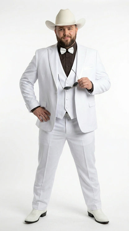 Men’s White Western Cowboy 3 Piece Tuxedo Suit, Formal Wedding Prom Groom Suit Set