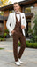 Men’s Ivory and Brown 3 Piece Suit – Elegant White Blazer with Brown Vest and Trousers for Wedding, Prom and Formal Events in off White Cream + Bowtie