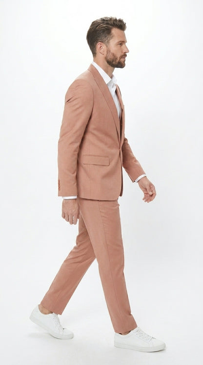 Men’s Peach Light Brown 3 Piece Suit – Wedding & Prom Formal Suit Set, Blazer Pants Double breasted vest