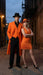 Men’s halloween Costume Orange Long Zoot Suit Set With Black Shirt and Black Pants included