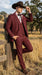 Men’s Burgundy Western Tuxedo Suit, 3 Piece Cowboy Formal Wedding Prom Suit with Satin Trim