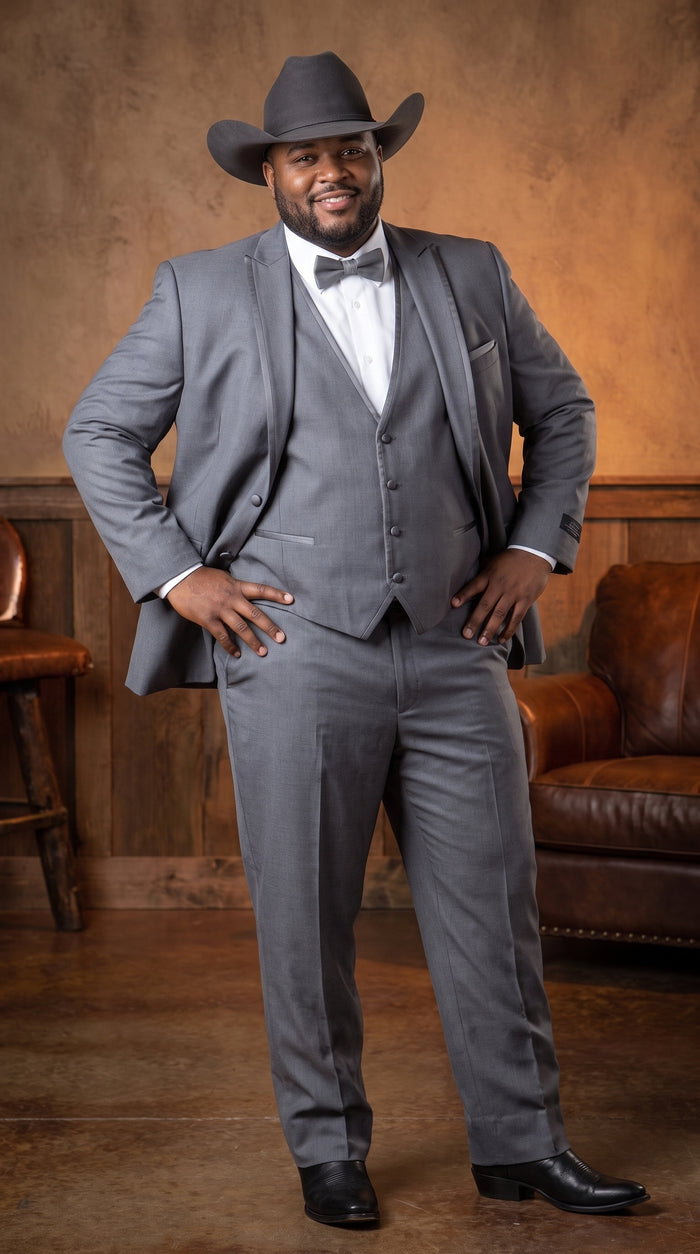 Men's Medium Grey Western 3-Piece Tuxedo Suit with Vest – Cowboy Style Formal Country Outfit