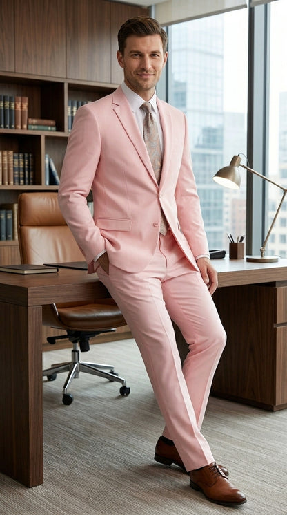 Men’s Light Pink 2 Piece Suit, Formal Dress Suit for Weddings, Prom, Parties, Summer Events Slim Fitted By Vitali