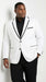 Men’s White Disco Blazer 70s Era Costume Jacket – Black Trim Retro Party Blazer, Vintage Dance Outfit, Stylish Evening Themed Wear