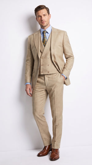 Men’s Great Gatsby Tan Summer Sharkskin 3 Piece – Double Breasted Vest Classic 1920s Groosmen Suit
