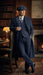 Men’s Navy Blue Herringbone Tweed  1920s 3 Piece Suit with Overcoat – Vintage Peaky Blinder Style Formal Suit Set with Blazer, Waistcoat + Overcoat + Hat
