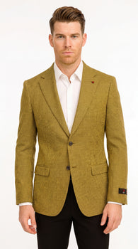 Men’s Mustard Gold Yellow Houndstooth Blazer Jacket, Check Pattern Formal Sport Coat for Weddings, Prom, Business 2 Buttons Modern Fit