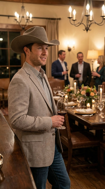 Mens Textured  Light Grey Western Blazer – Cowboy Style Casual Sport Coat for Men Classic Western Jacket