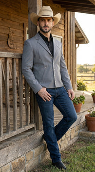 Mens Gray Western Blazer Set – Cowboy Style Jacket and Pants Outfit Classic Country Western Suit