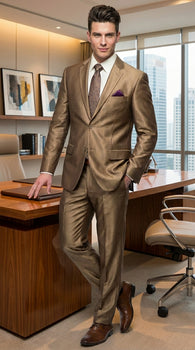 Mens Gold Brown Tan Beige Khaki Bronze Formal Suit – Luxury Metallic Finish Wedding and Prom Suit for Men