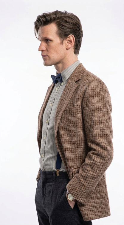 Men’s Brown Tweed Blazer Matt Smith Inspired Jacket – Classic Vintage Style Casual Formal Blazer, Smart Office Party Wear