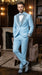 Mens Light Blue 3 Piece Prom Tuxedo – Sky Blue Formal Suit with Sequin Lapel Wedding Party Tuxedo Set in Baby Blue