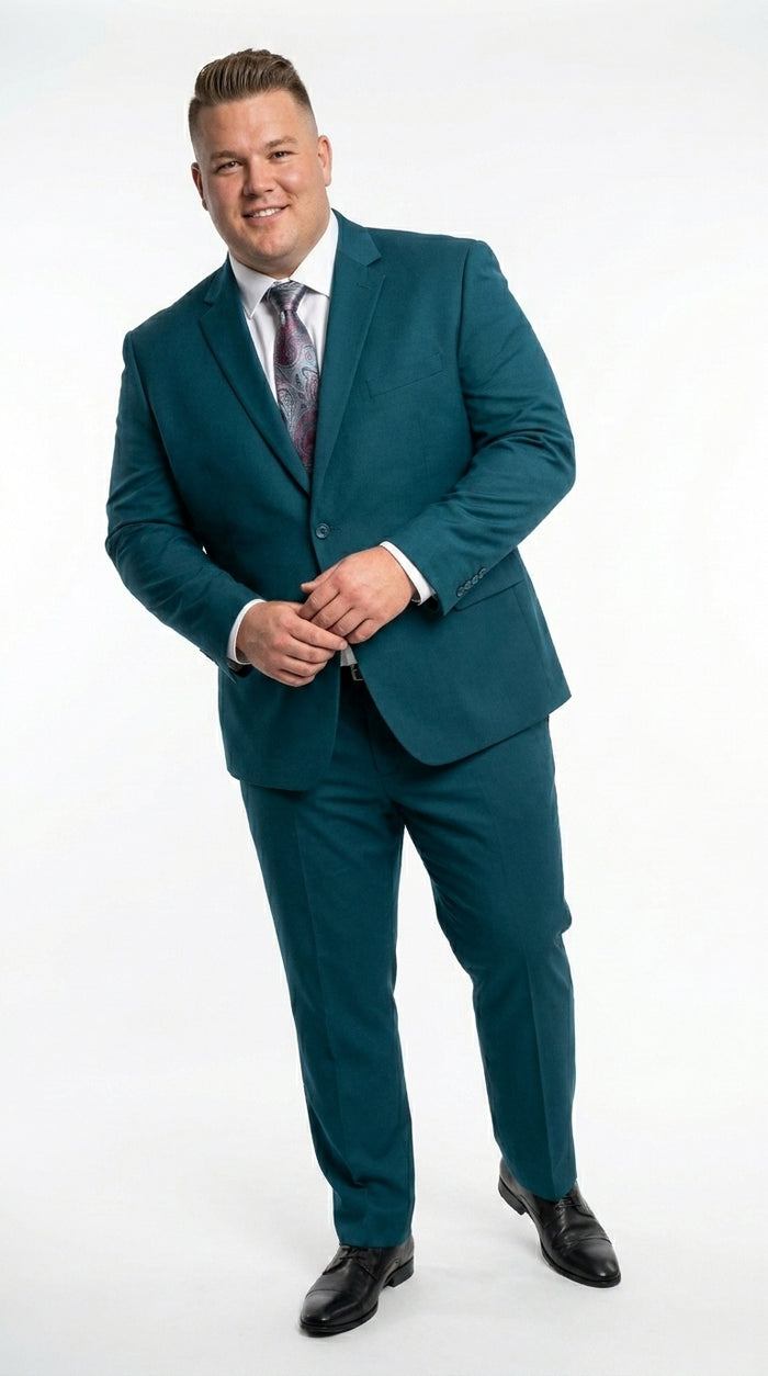 Discounted Sale Clearance Men's Two Buttons Dark Teal 2-piece suit Flat Front Pants