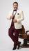 Men’s Cream Ivory and Burgundy 3 Piece Tuxedo Suit, Vested Formal Wedding Prom Dinner Suit in Cream Off White Color