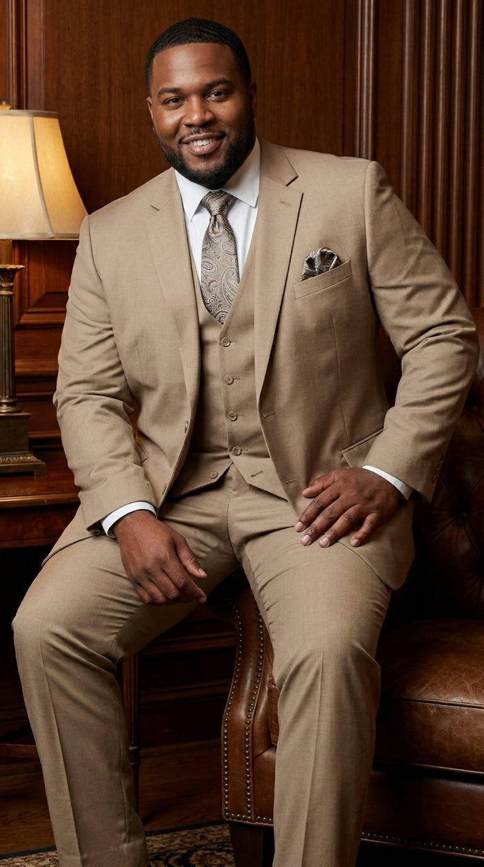 Big And Tall Men's Plus Size Men's Suits For Big Guys Beige