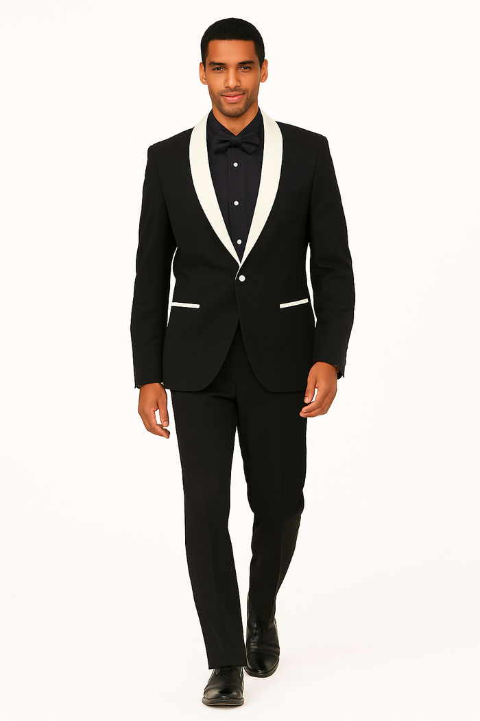 Men's Black and White Lapel Shawl-Collar Tuxedo Suit Dinner  Jacket Looking - Image 8