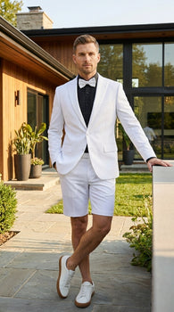 Men’s White Tuxedo Suit with Shorts – Modern Formal Blazer and Short Pants Set for Wedding, Prom Summer Fabric