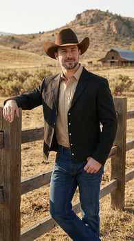 Mens Black Western Blazer Set – Cowboy Style Formal Jacket and Pants Outfit Country Western Suit
