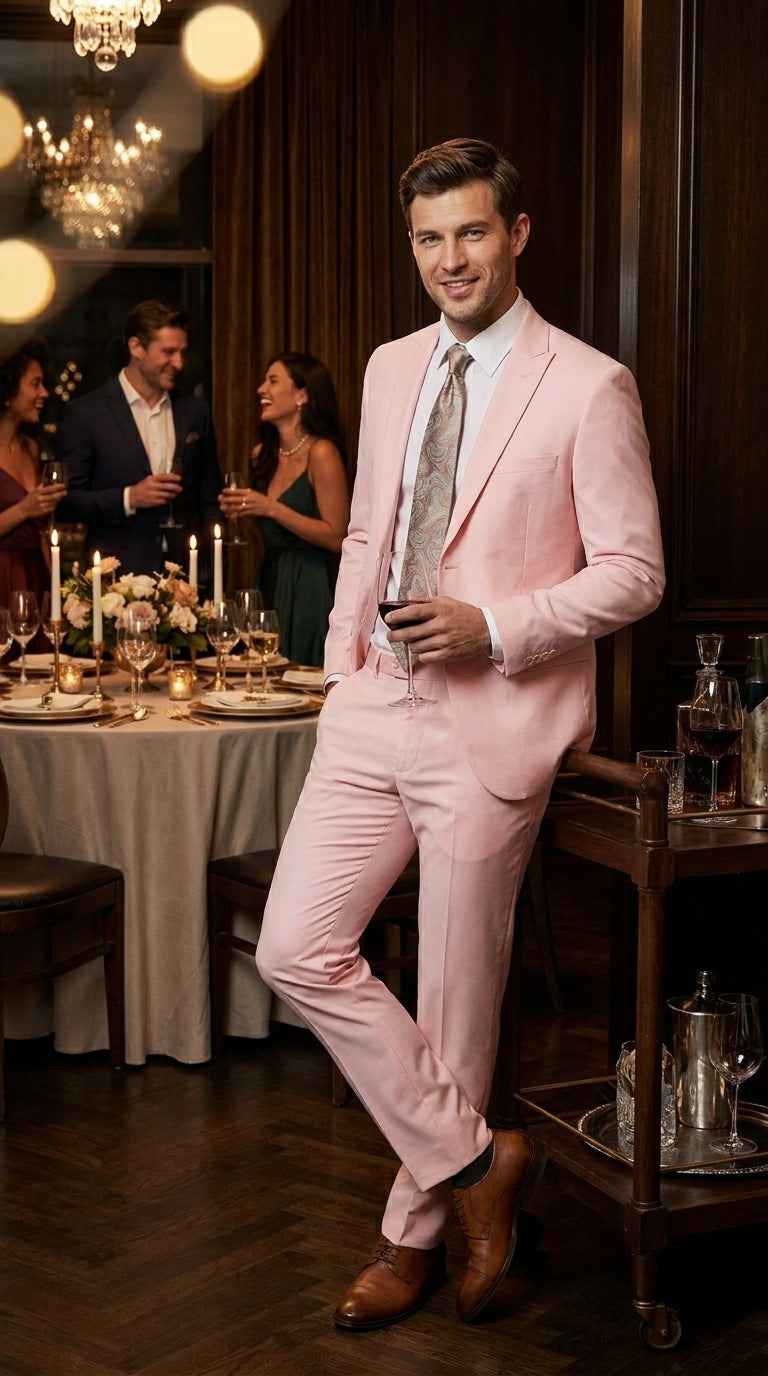Men’s Light Pink 2 Piece Suit, Formal Dress Suit for Weddings, Prom, Parties, Summer Events Slim Fitted By Vitali