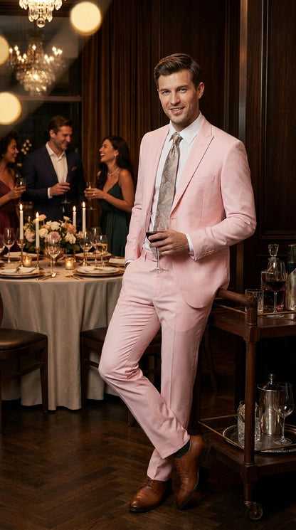Men’s Light Pink 2 Piece Suit, Formal Dress Suit for Weddings, Prom, Parties, Summer Events Slim Fitted By Vitali