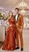 Mens Orange Sequin Tuxedo Suit – Shiny Wedding Suit Set with Black Lapel for Prom, Party, Gala and Formal Evening Wear - Goldish Orange