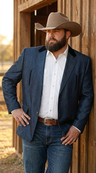 Men’s Sapphire Indigo Western Cowboy Blazer – Classic Western Style Jacket, Country Casual Dress Blazer in Navy Blue with sheen