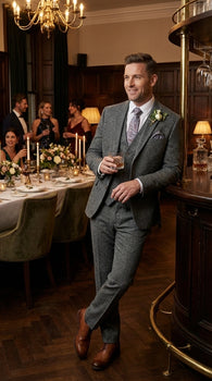 Men’s Peaky Blinder Light Grey Tweed Suit with Vest – Classic Three Piece Formal Suit, Vintage Wedding Business Outfit