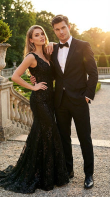 Tiglio Designer Men’s Black Single Button Tuxedo Suit – Formal Black Business and Wedding Suit Shawl Collar  Super 150's Wool Fabric