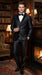 Men’s Black Two Tone Vested Wool Suit with 2 Button Jacket and Black Lapel, Italian Tuxedo Style