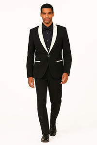 Men's Black and White Lapel Shawl-Collar Tuxedo Suit Dinner  Jacket Looking
