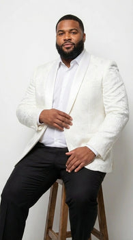Men’s White Paisley Disco Blazer 1980s Style Jacket – Shawl Lapel Formal Party Blazer, Elegant Masquerade Club Wear, Stylish Evening Outfit
