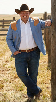 Men’s Sky Blue and Gold Western Cowboy Blazer – Classic Country Style Jacket, Retro in Steel Blue Color
