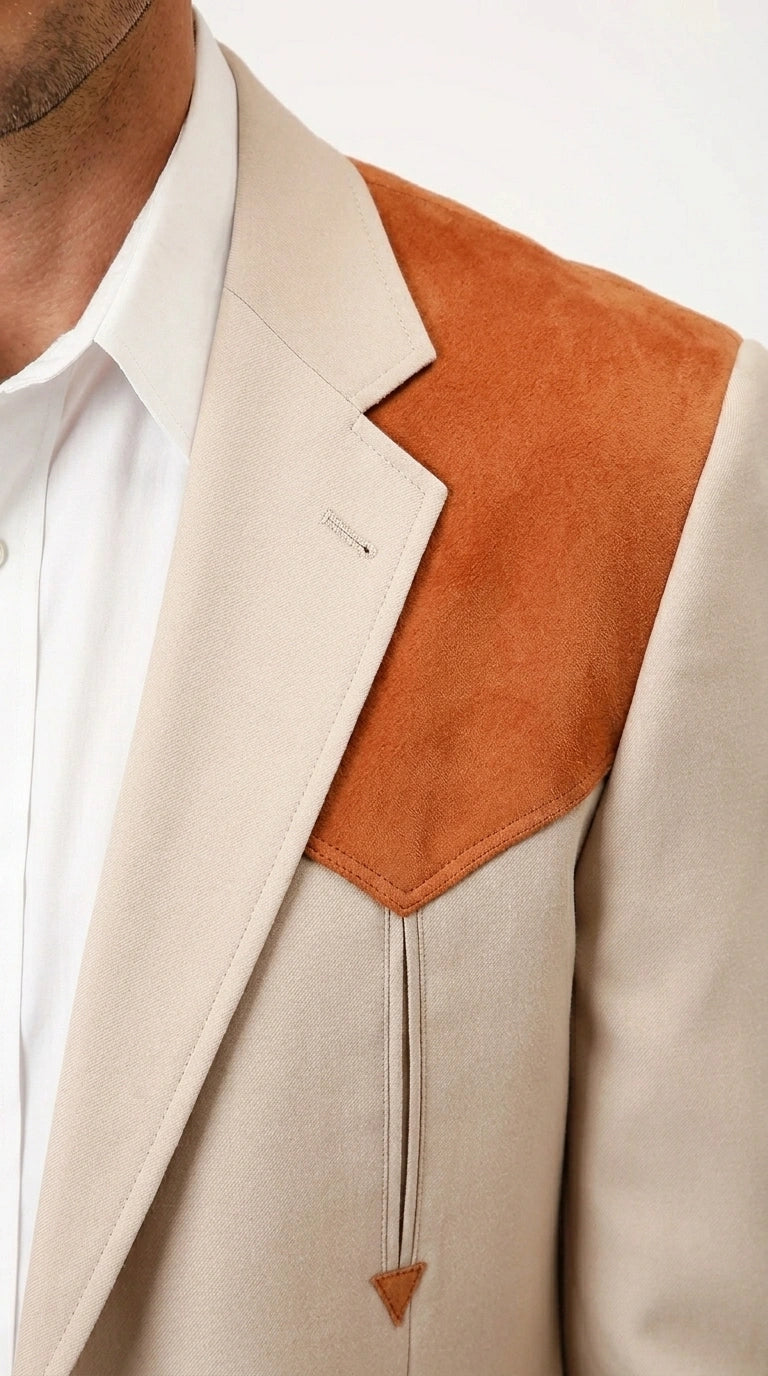 Men’s Tan Beige and Rust Western Cowboy Blazer – Classic Country Style Jacket, Vintage Western Dress Blazer for Men Country Jacket