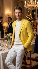 Zacci Brand Men’s Lemon Yellow Blazer Peak Lapel Hopsack Weave – Elegant Formal Blazer Jacket for Wedding, Party, Prom and Smart Casual Wear
