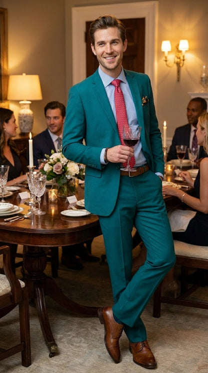 Men’s Teal Green Dark Turquoise Suit – Elegant Formal Suit for Business, Wedding, Party and Modern Style Wear Modern Fit