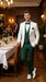 Men’s White and Hunter Green 3 Piece Suit – Elegant Formal Suit with Vest, Wedding Tuxedo Suit for Prom and Party Wear