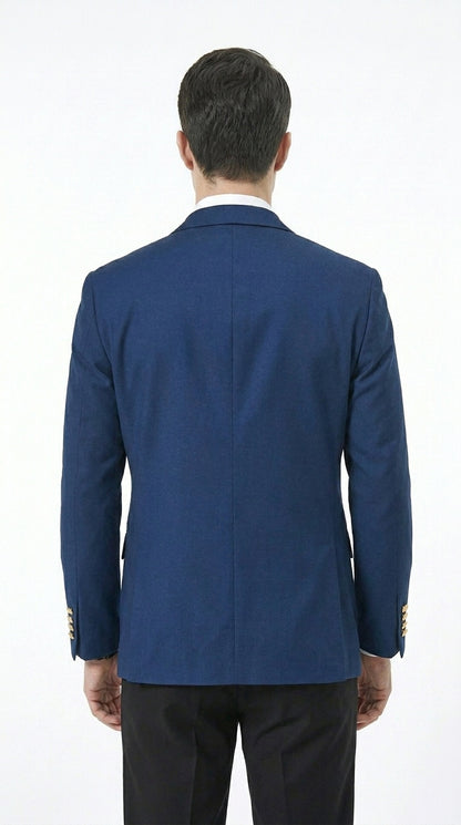 Men’s Sapphire Indigo Cobalt Blue Blazer with Gold Buttons – Classic Single Breasted Formal Business Jacket for Office, Wedding
