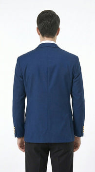 Men’s Sapphire Indigo Cobalt Blue Blazer with Gold Buttons – Classic Single Breasted Formal Business Jacket for Office, Wedding