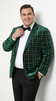 Men’s Green and Gold Plaid Christmas Holiday Blazer – Classic Check Party Jacket for New Year, Wedding and Festive New Year event