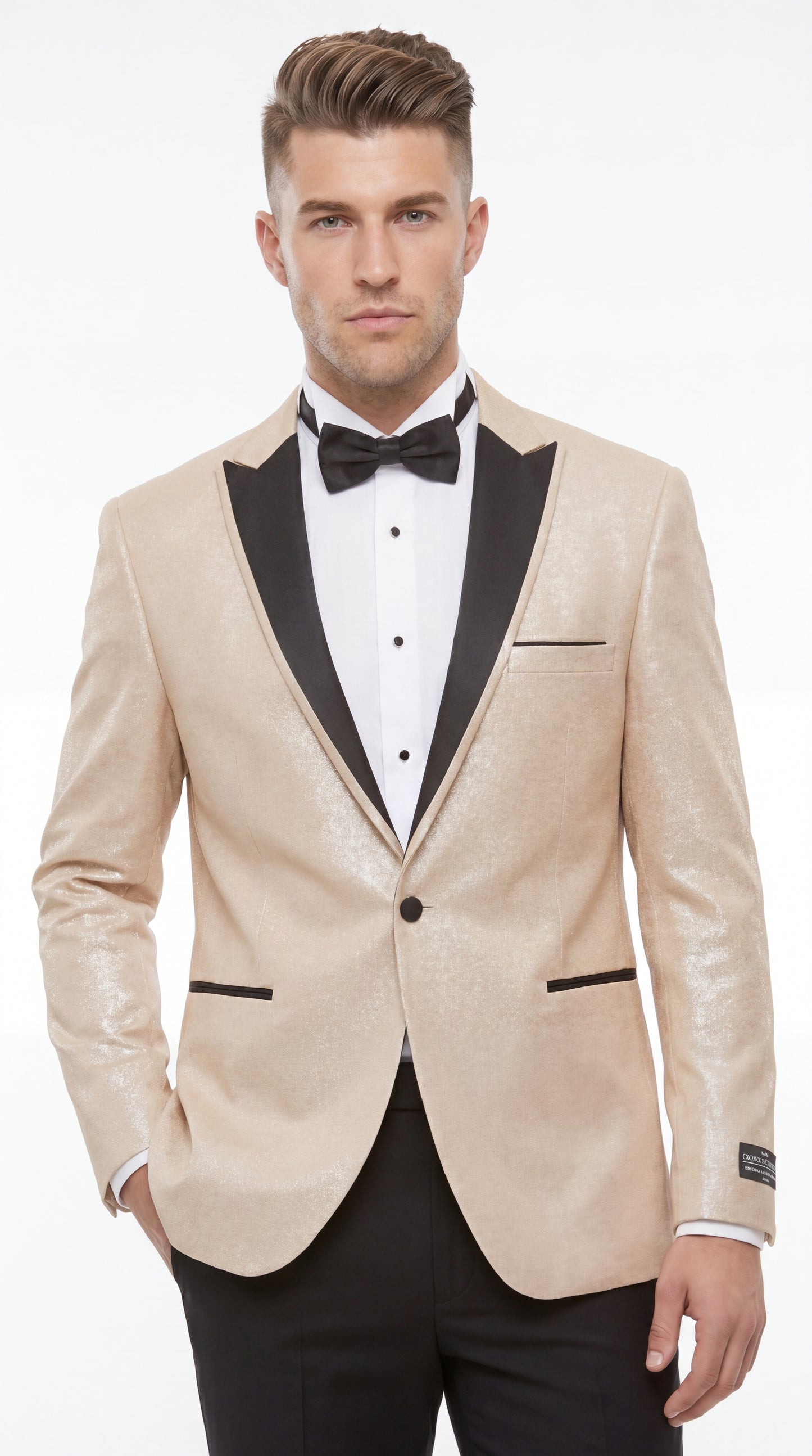 Men’s Gold Blazer with Black Lapel – Elegant Gold Formal Blazer Jacket for Wedding, Prom, Tuxedo in champagne Color