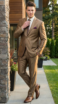 Mens Gold Brown Tan Beige Khaki Bronze Formal Suit – Luxury Metallic Finish Wedding and Prom Suit for Men