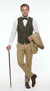 Men’s Khaki 3 Piece Suit with Patterned Vest, Great Gatsby Inspired Formal Suit for Weddings, Mardi Gra in Tan Camel Color