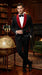 Men’s Black Paisley 2 Piece Suit with Red Shawl Lapel, Formal Wedding Prom Party Suit Set