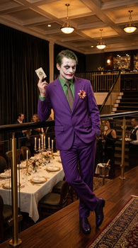 Men’s Purple Joker Blazer Dark Knight Inspired Jacket – Classic Villain Style Party Blazer, Halloween Costume Suit Jacket, Stylish Themed Wear