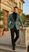 Men’s Black and Turquoise Blue With teal green Sequin Dinner Jacket, Formal Prom Wedding Paisley Floral Mardi Gra Pattern